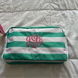 New, Green and White Striped Accessory Bag.